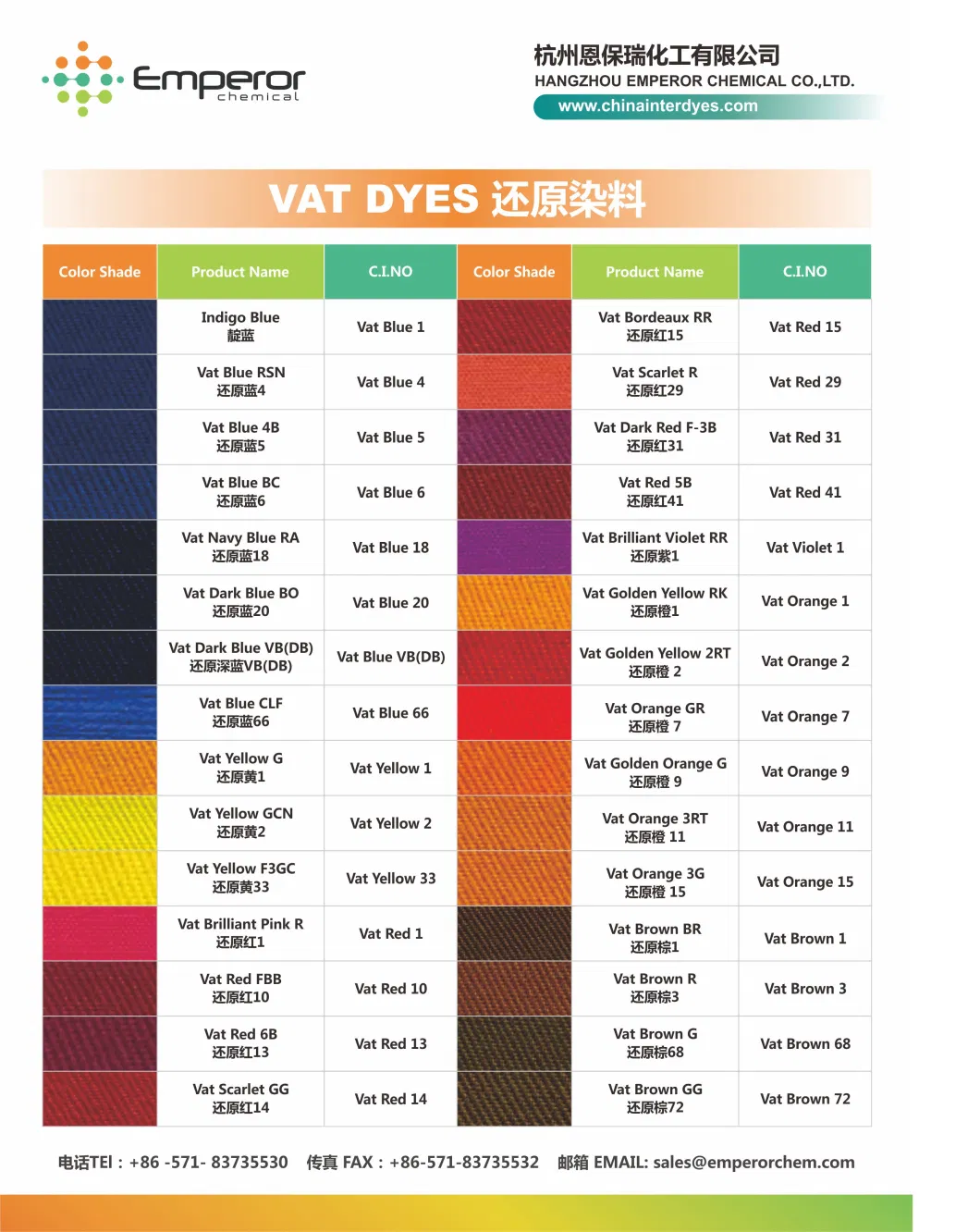 Factory Supply Excellent Vat Dye as Vat Yellow 2/Vat Blue 4/Vat Green 1/Vat Red 13/Vat Violet 1/Vat Brown 1 for Cotton Dye